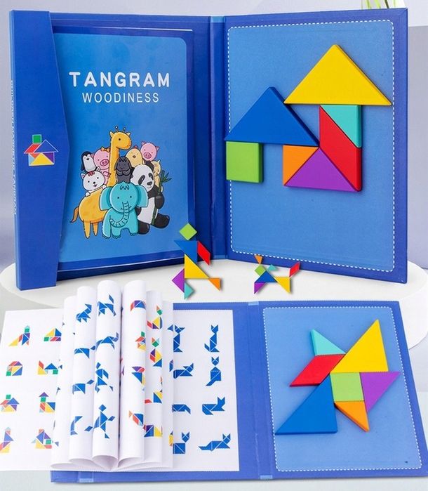 Tangram Magnetyczny Drewniana Układanka Klocki Magnetyczne Gra Edukacy