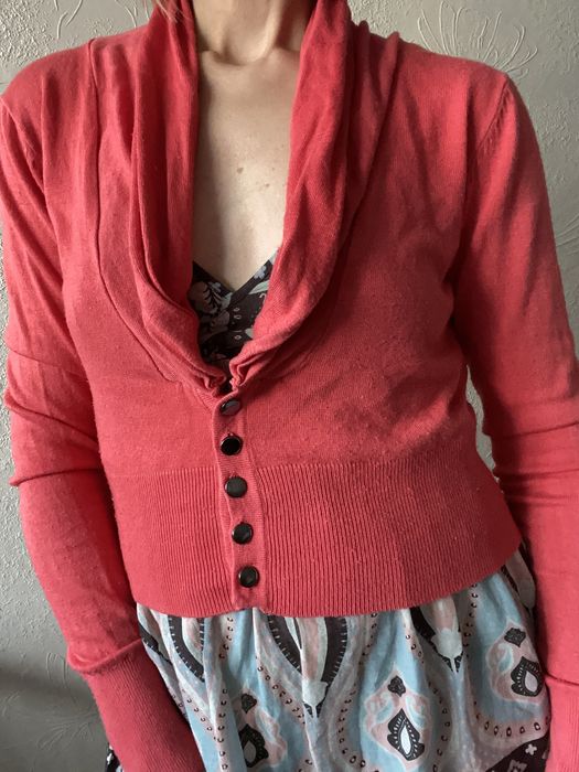 Zara sweterek krótki S kardigan malinowy czerwony