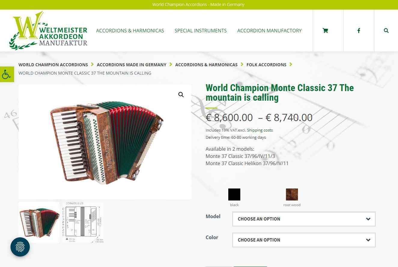 Acordeão Weltmeister Monte 37 à 4ª Voz  - Acordeon
