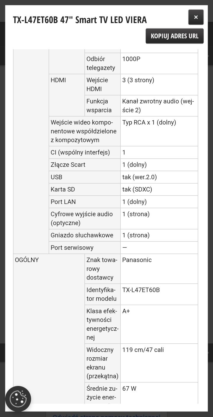 Telewizor panasonik TX-L47ET60B