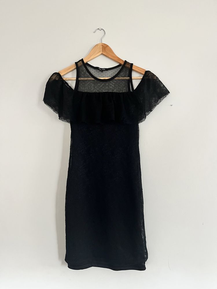 Mała czarna sukienka koronkowa mini Tally Weijl 36 S