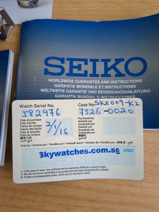 Seiko relógio automático SKX009K2