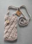 Wełniany pokrowiec na telefon, etui torebka na telefon handmade beżowa