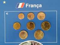 França - moedas de euros e cêntimos em cartão certificado
