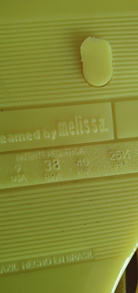 Japonki Melissa limonkowe z brokatowym paskiem rozm 39