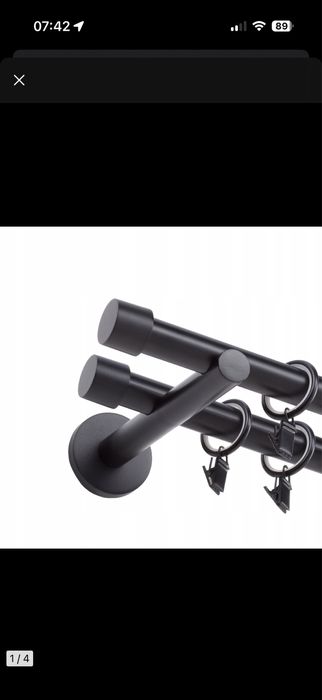 Karnisz podwójny ciche kółka 19mm/200cm czarny mat