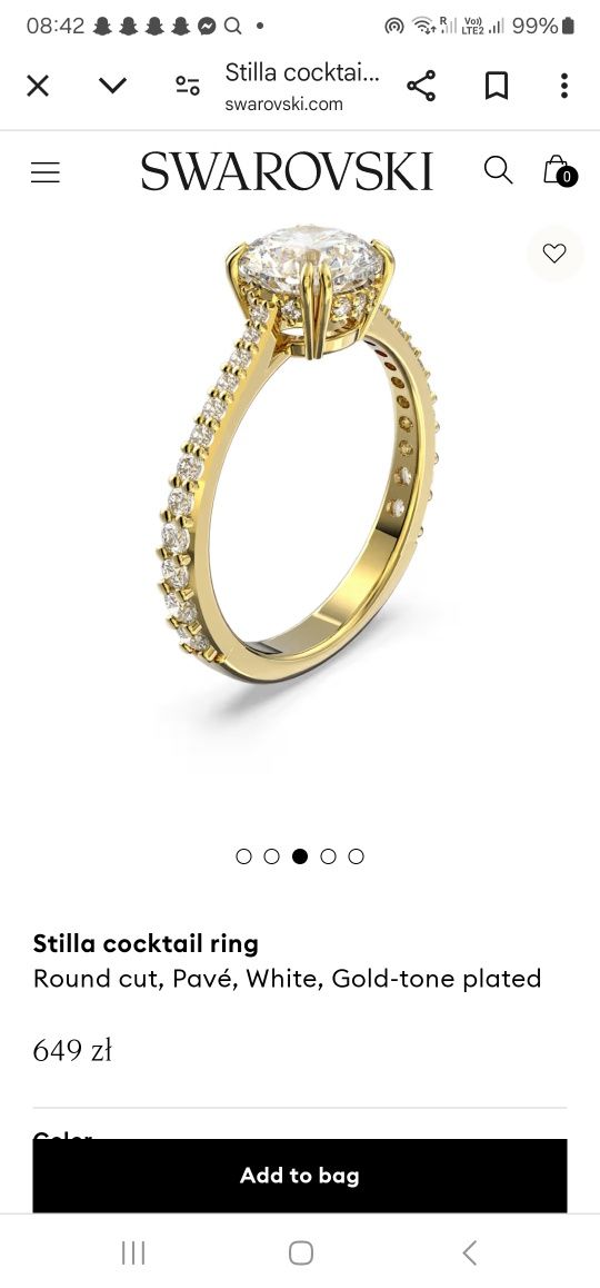 Nowy pierścionek Swarovski rozmiar 60