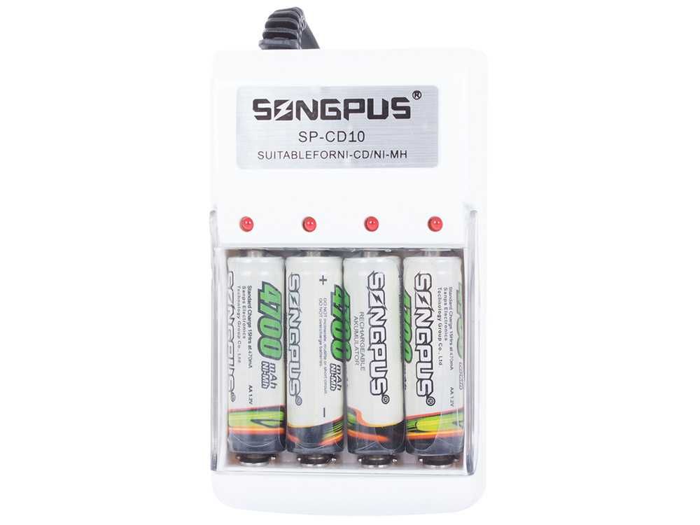 Songpus ładowarka akumulatorków AA/AAA + 4 szt akumulatorów 4700 mAh