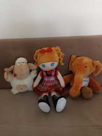 Мягкие игрушки кукла, слоник и барашек