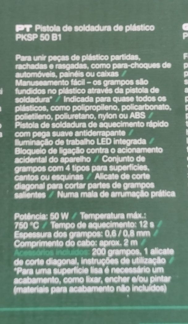 Pistola de soldadura de plástico Parkside + caixa 800 grampos