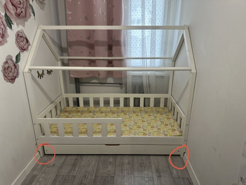 Łóżeczko dziecięce domek szuflada materac biale 160x80