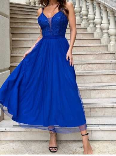 Piękna sukienka tiulowa chabrowa Bicotone roz. 36 Jak nowa!!!