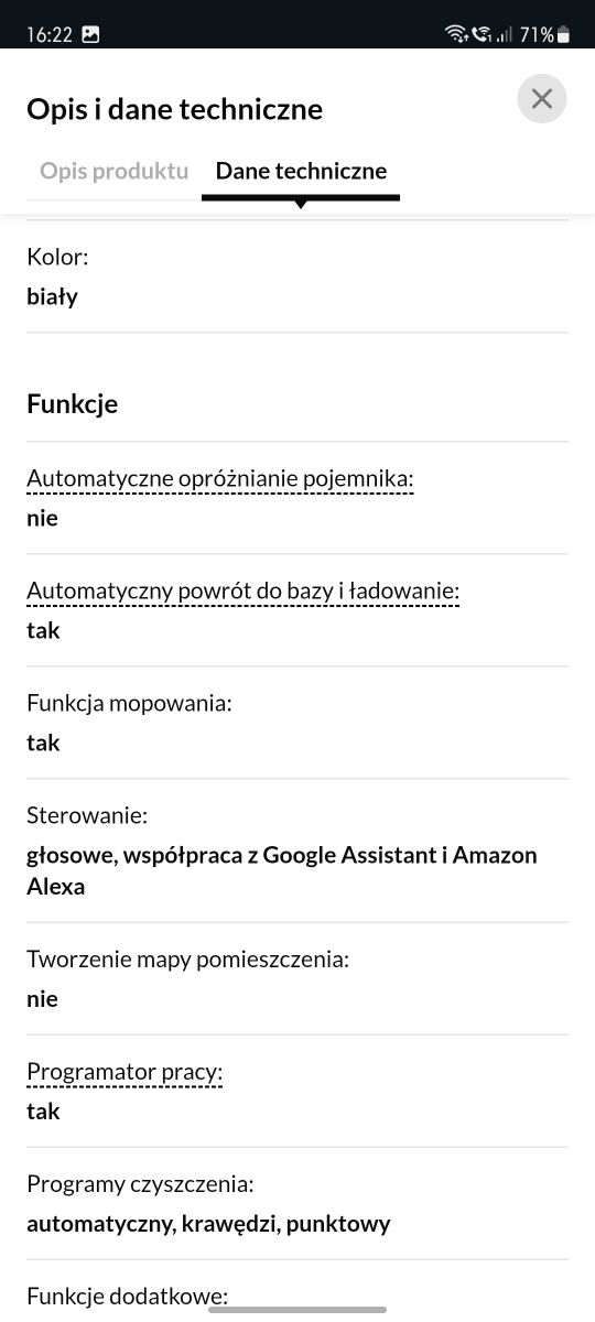 Robot sprzątający Xiaomi Robot Vacuum E10 Funkcja mopowania 65dB