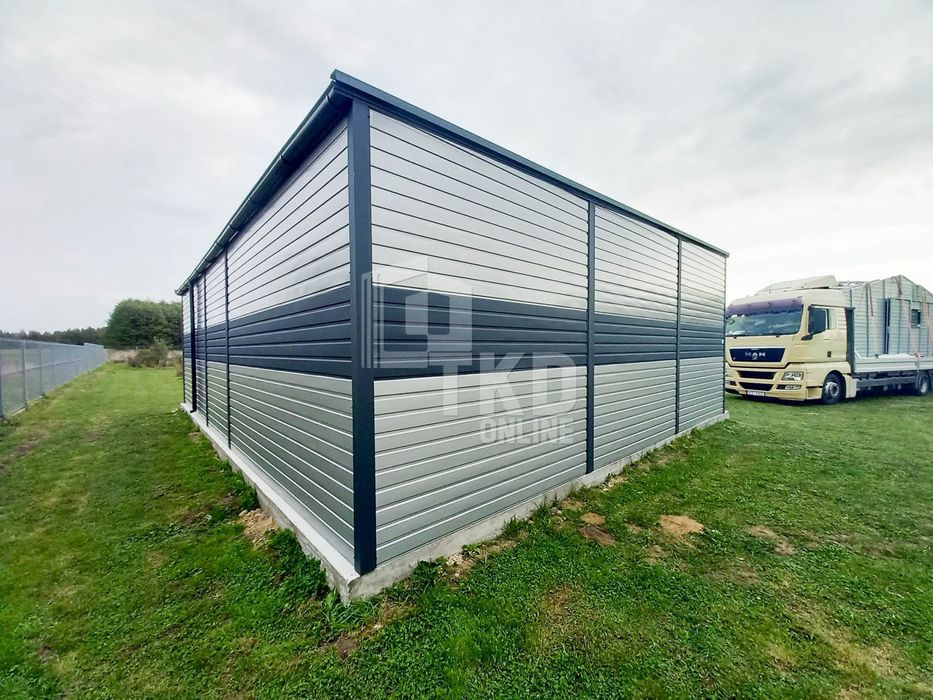 Hala - Garaż Blaszany 8,5X6 2X Brama Drzwi Rynny Antracyt Tkd118