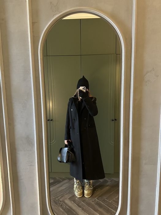 Пальто чорне довге вовняне Low Posh double-breasted coat