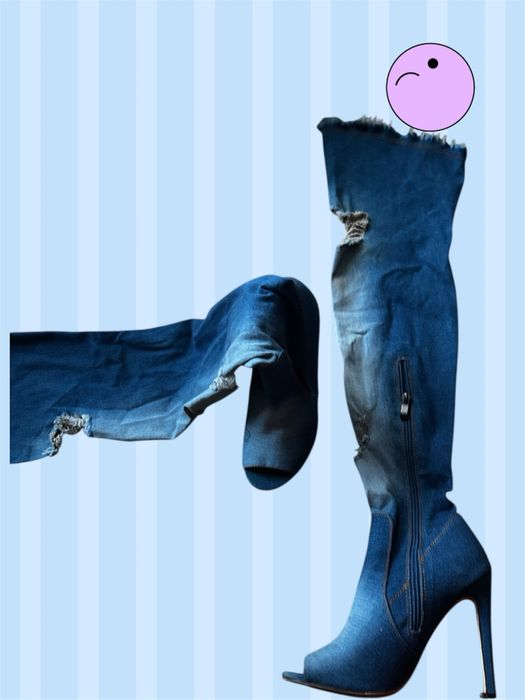 Jeansowe muszkieterki za kolano nowe kozaki rozm.38