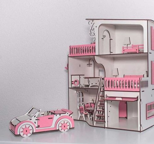 Будиночок іграшкам ляльковий Дім з гаражем і кабріолетом для лол меблі