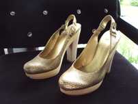 NINE WEST złote czółenka na słupku odkryta pięta 39,5-40