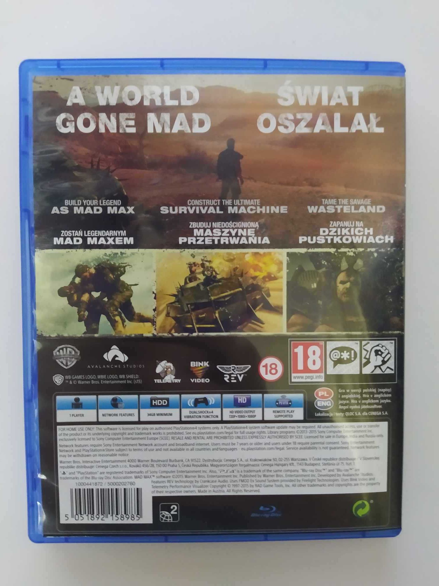 Mad Max PS4 Polskie napisy w grze / Polska okładka