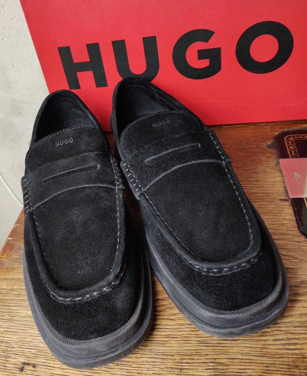 HUGO__buty / mokasyny (43 / 27,5cm) męskie loafers czarne  wesele lato