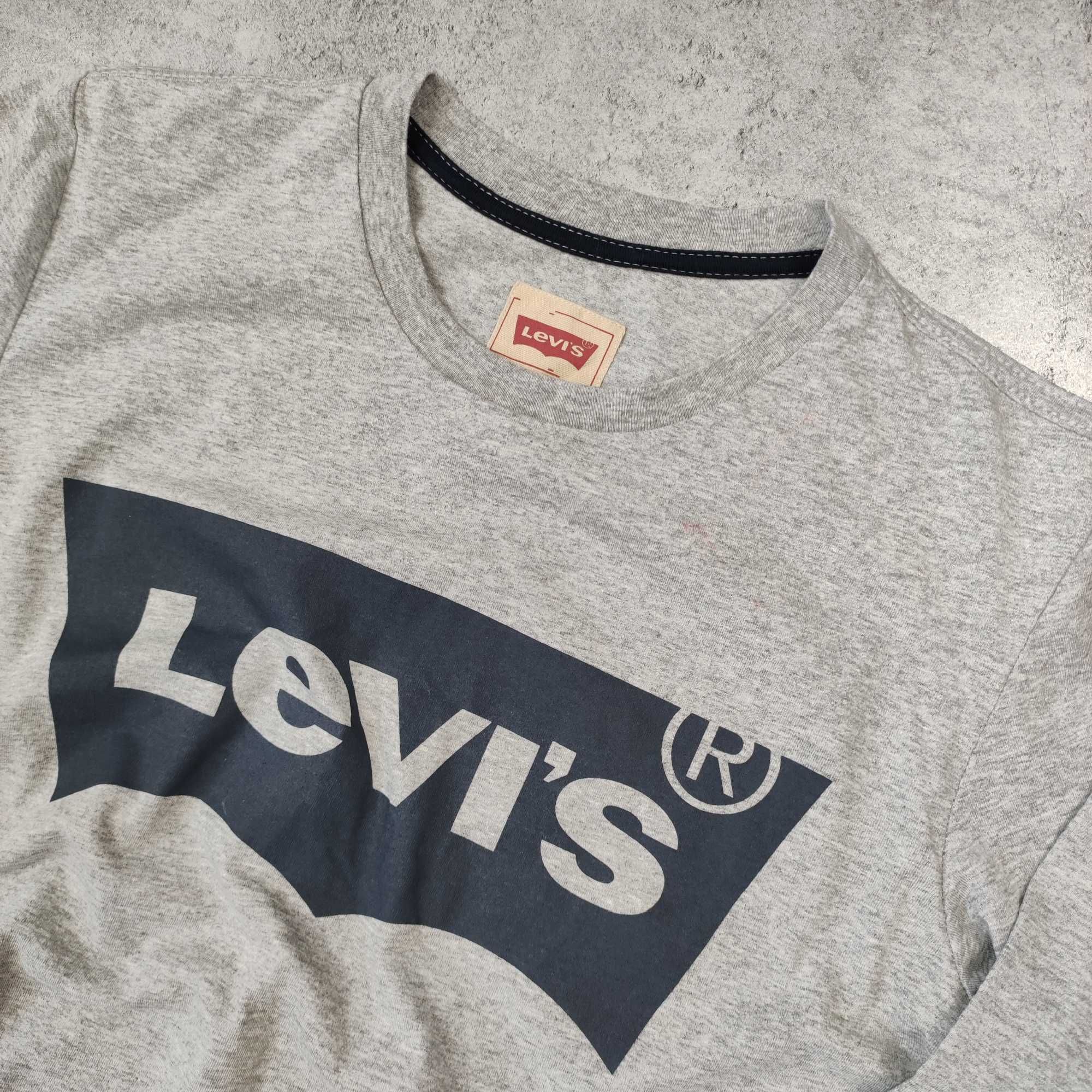 MĘSKA Koszulka Długi Rękaw Longsleeve Levis Szara Bawełna Klasyk Logo