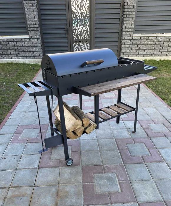 Мангал з кришкою на колесах метал 5 мм на 13 шампурів ПОСИЛЕНИЙ