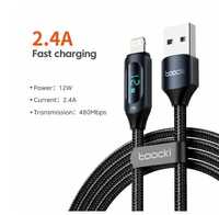 Kabel USB-A LIGHTNING iPhone w Czarnym Kolorze Z Wyświetlaczem