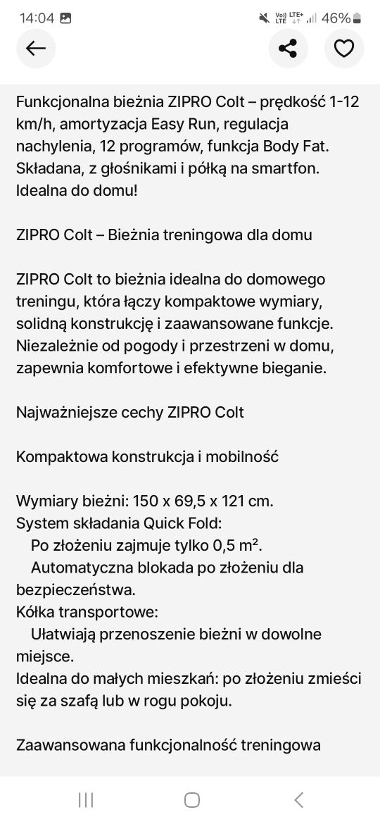 Bieżnia ZIPRO Colt