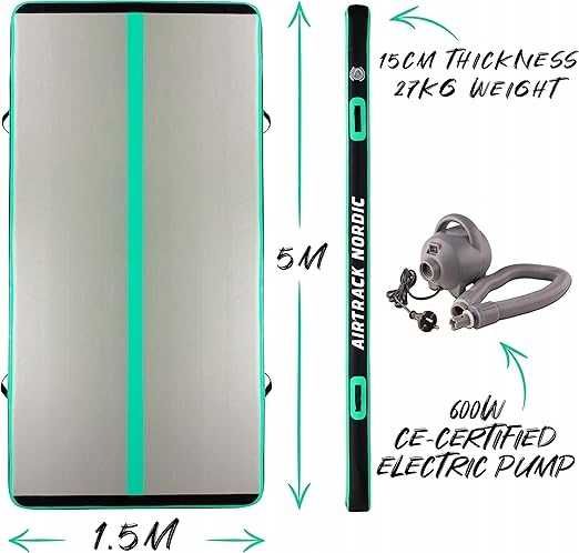 Materac gimnastyczny AirTrack Nordic zielony 500 cm x 150 cm x 15cm