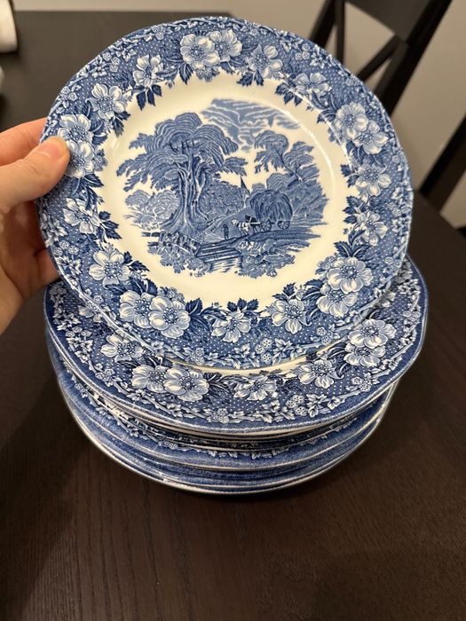 enoch wedgwood woodland  talerze niebieskie śniadaniowe