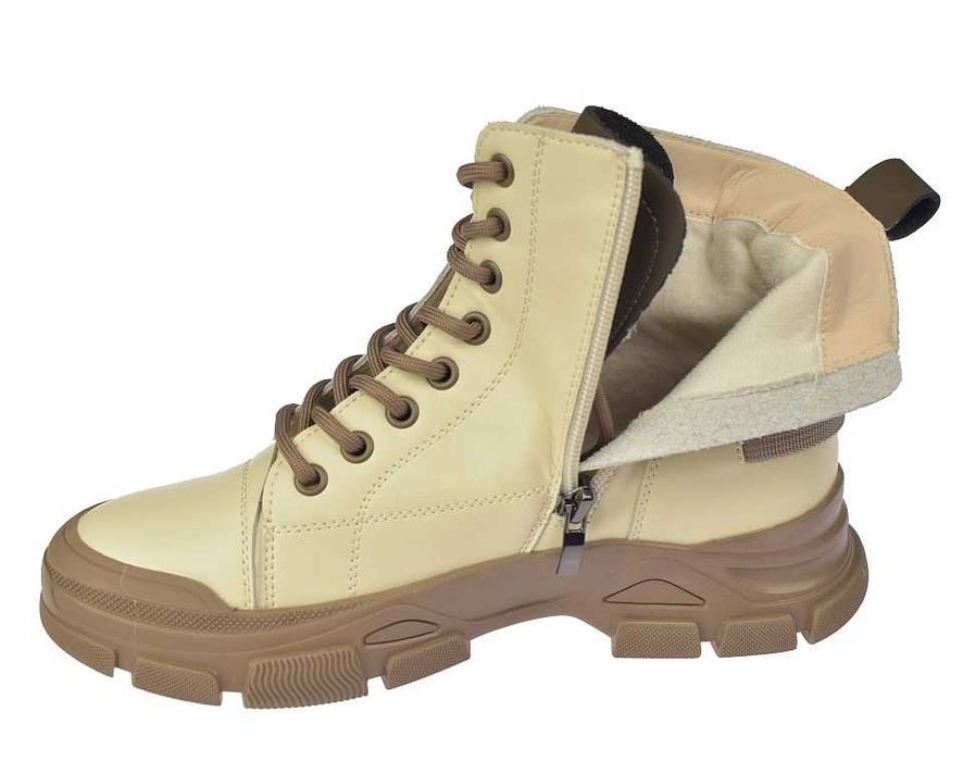 Skórzane botki damskie trapery na suwak B-3-1502 beż ocieplane roz. 37