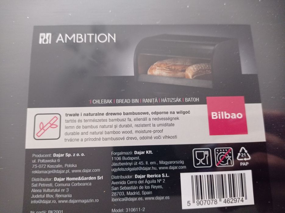 Chlebak bambusowy drewniany czarny Ambition