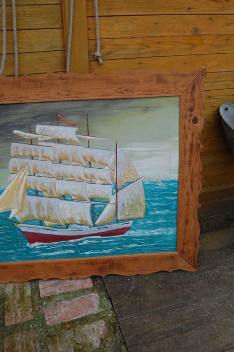 Piękny stary duży obraz olejny  na płótnie marynistyka