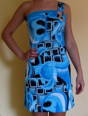 Niebieska sukienka na jedno ramię, rozmiar S/M
