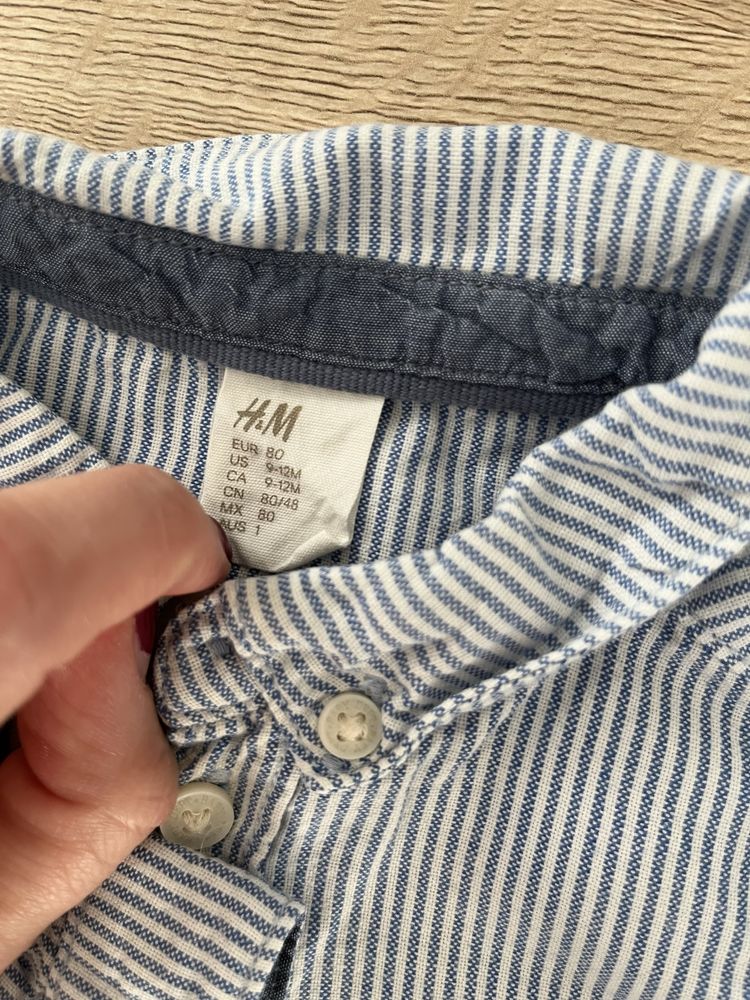 Koszula chłopięca niemowlęca z długim rękawem w paski niebieska H&M 80