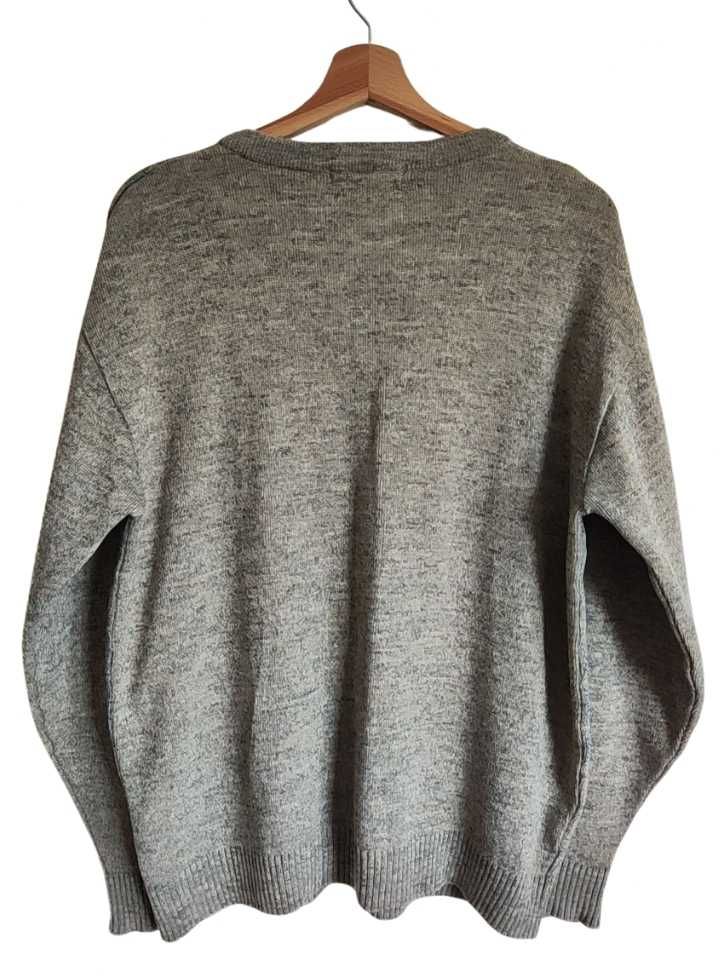 Bhs popielaty sweter męski z wełną w kwadraty S/M/L