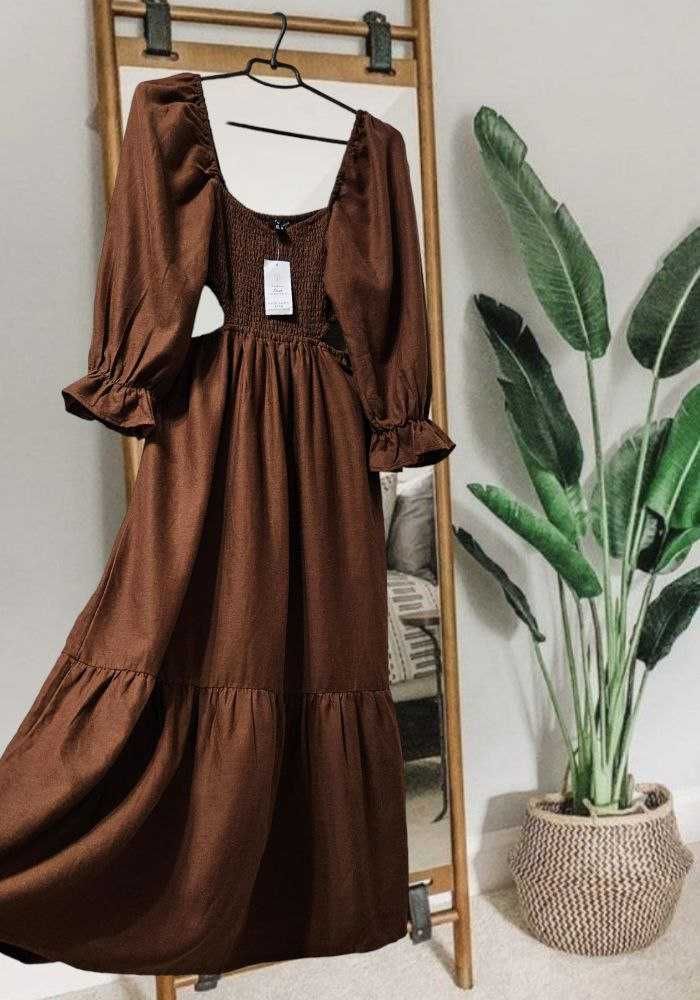 Хлопковое платье миди New Look с красивым объемным рукавом р. XS/S)