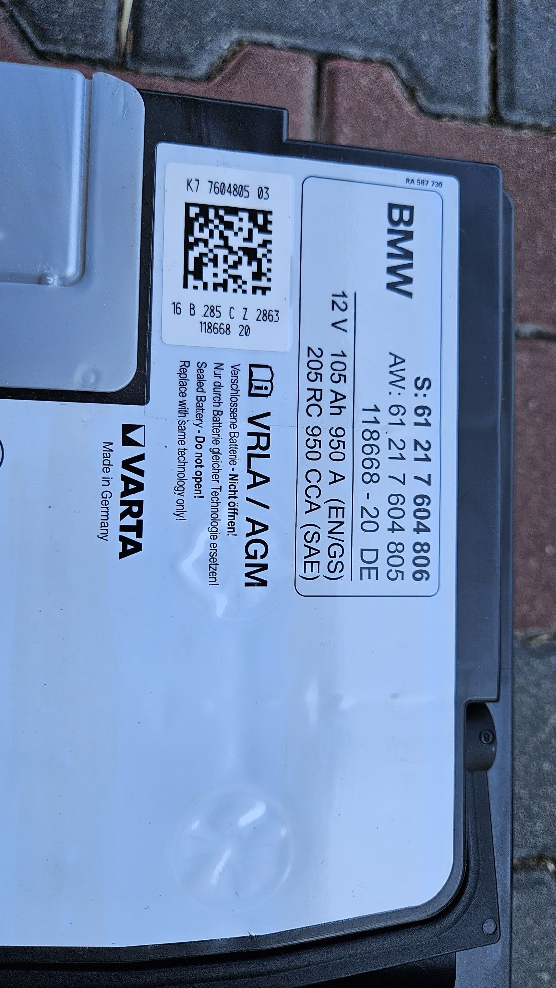 Akumulator BMW 12V 105Ah/950A Start&Stop AGM z demontażu