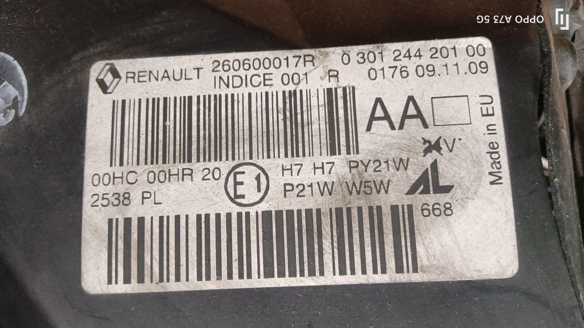 Farol Renault Megane 3 ótica 2009