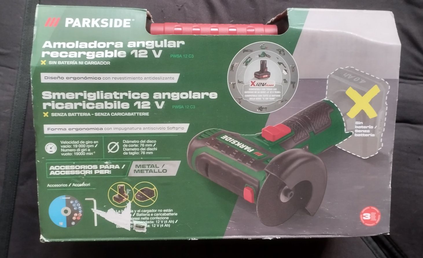 Rebarbadora Parkside 12v com bateria 4Ah e carregador 

Nova na caixa,