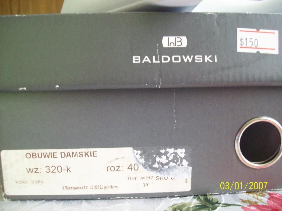 Buty skórzane szpilki Baldowski białe rozm. 40 dług wkładki 27 cm