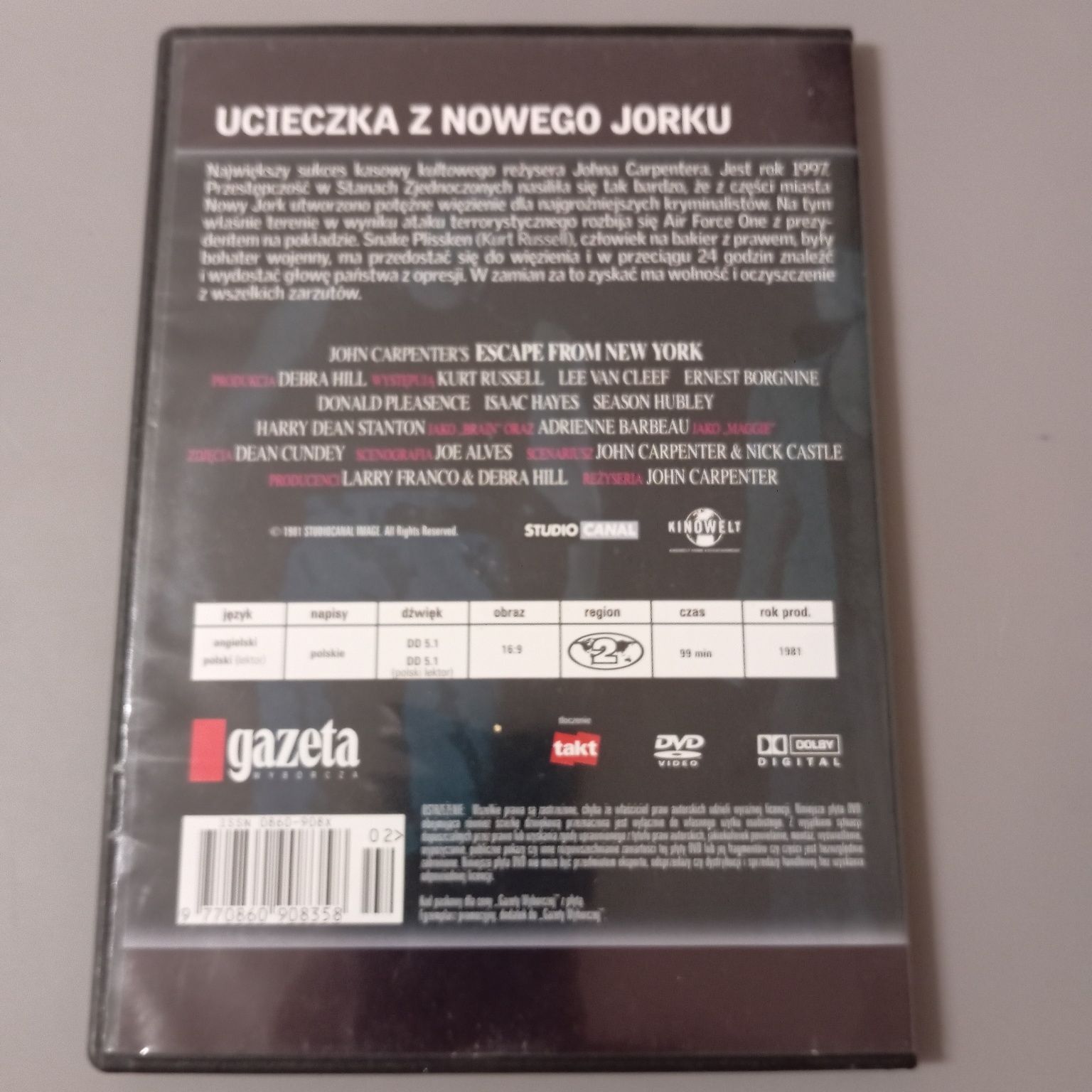 Ucieczka z Nowego Jorku, film DVD, stan bdb