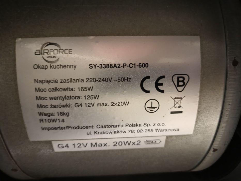 Okap kuchenny AirForce SY-3388A2-P-C1-600 – sprawny, gotowy do montażu