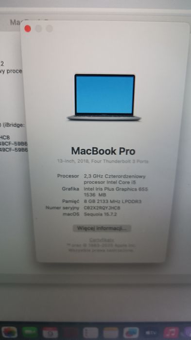 MacBook Pro A1989 i5 8gb 256gb zasilacz