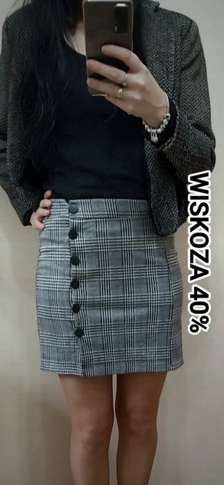 Krótka spódnica w kratkę, Wiskoza 40% rozmiar XS / 34 / 6 HAILYS szara