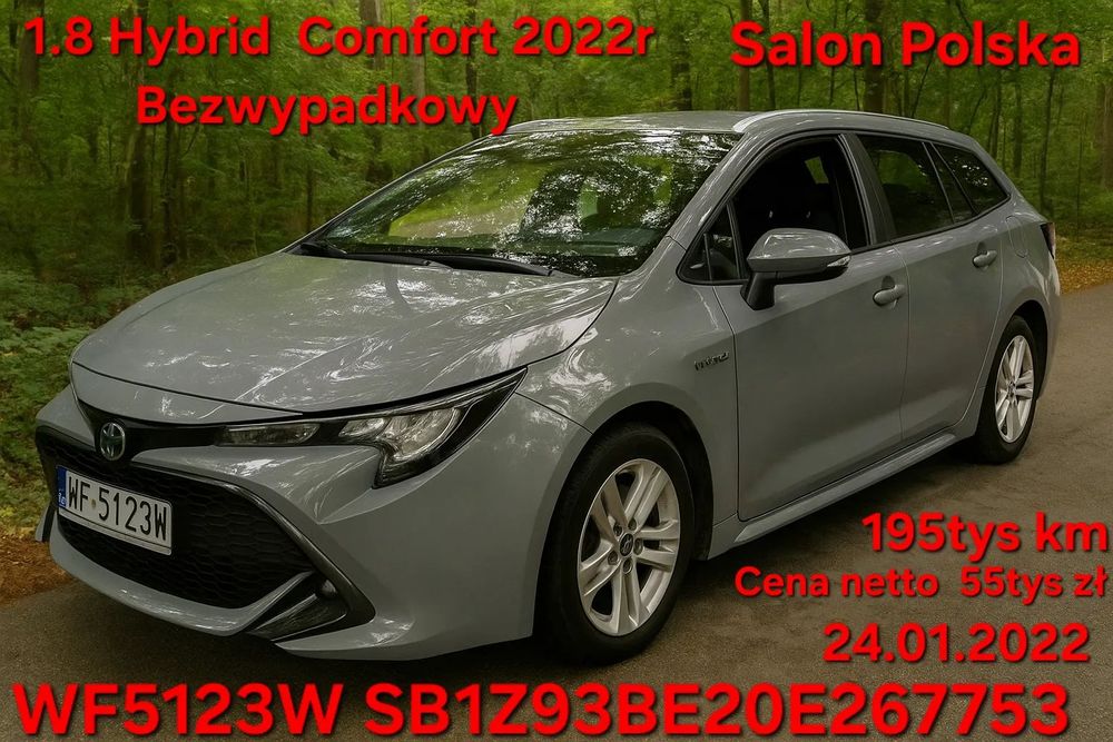 Toyota Corolla 22 Salon Polska 1Wł 1.8 HYBRID Bezwypadkowy PAKIETEM TECH