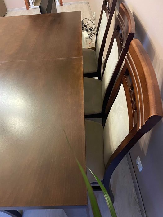 Piękny i solidny stół rozkładany + 6 krzeseł