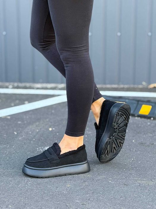 Жіночі зимові лофери замшеві (36-41) на хутрі | Черевики з хутром