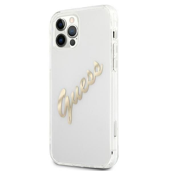 Guess Etui iPhone 12 Pro Max 6,7" Transparent Vintage Script Gold