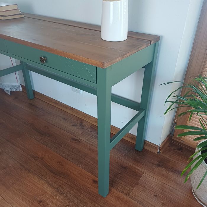 Konsola biurko drewniane zielone boho